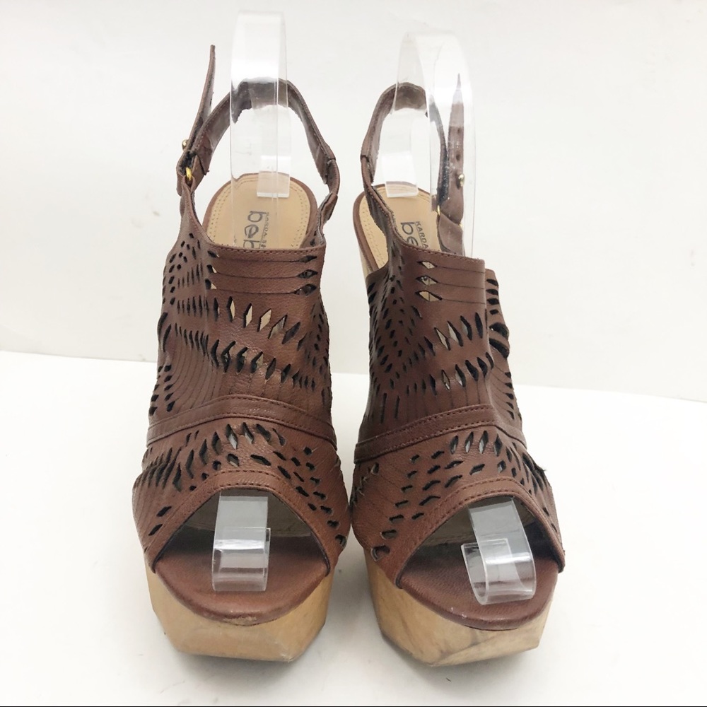 Bebe Kardashians Wood Wedge Sandals Size 9 - Picture 2 of 8